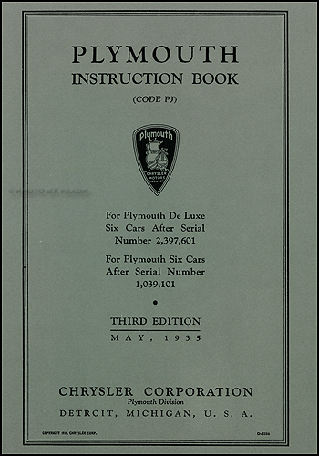 1935 Plymouth PJ Owners Manual Reprint