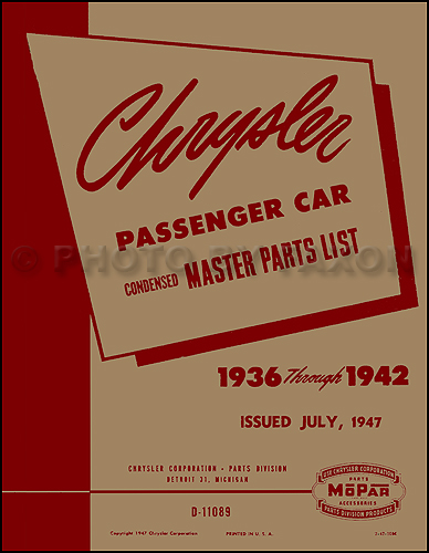 1936-1942 Chrysler Master Parts Book Reprint