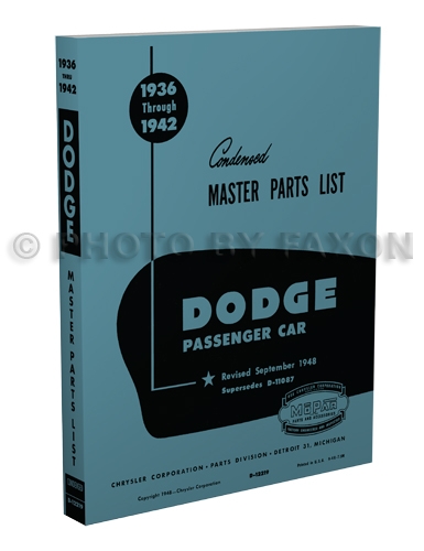 1936-1942 Dodge Car Reprint Parts Book