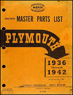 1936-1942 Plymouth Master Parts Book Original