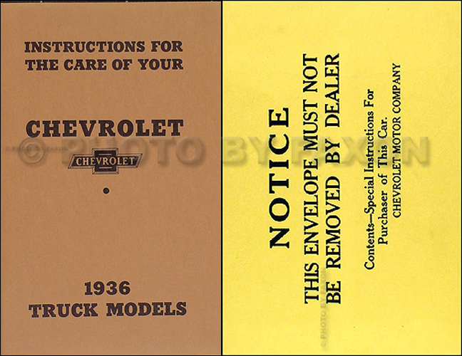 1936 Chevrolet Pickup & Truck Reprint Owner's Manual Package