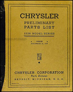 1936 Chrysler Preliminary Parts Book Original