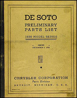 1936 DeSoto Car Preliminary Parts Book Original 