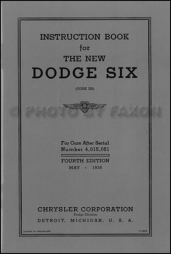 1936 Dodge Car D2 Owner's Manual Reprint
