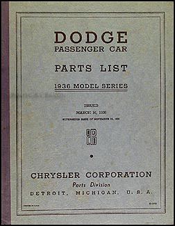 1936 Dodge Car Parts Book Original