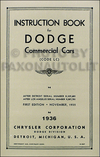 1936 Dodge LC ½-ton Truck Reprint Owner's Manual