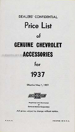 1937 Chevrolet Car Reprint Accessory Catalog Set 