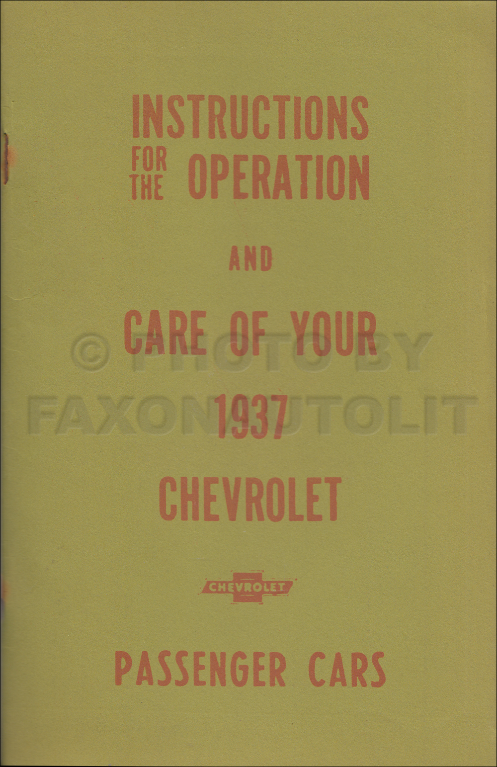 1937 Chevrolet Car Reprint Owner's Manual older edition
