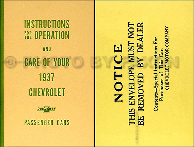 1937 Chevrolet Car Reprint Owner's Manual Package