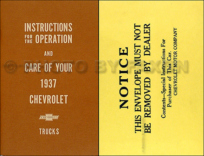 1937 Chevrolet Pickup & Truck Reprint Owner's Manual Package