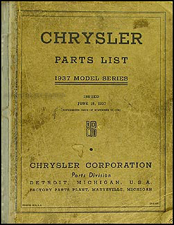 1937 Chrysler Parts Book Original