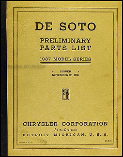 1937 De Soto Preliminary Parts Book Original 