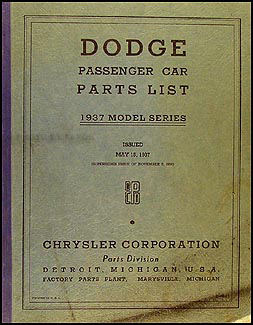 1937 Dodge Car Parts Book Original
