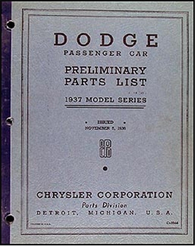 1937 Dodge Car Preliminary Parts Book Original