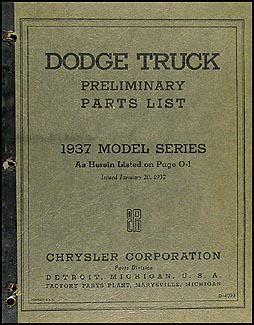 1937 Dodge Truck Preliminary Parts Book Original 