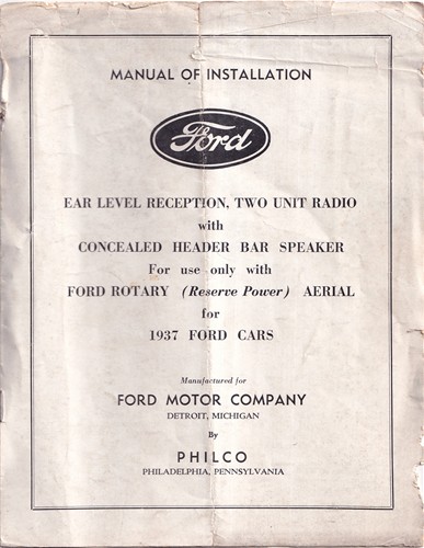 1937 Ford Radio Installation & Owner's Manual Original