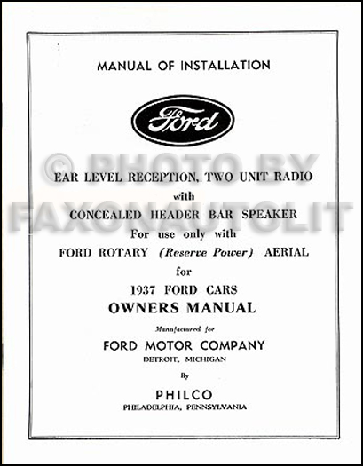 1937 Ford Radio Installation & Owner's Manual Reprint