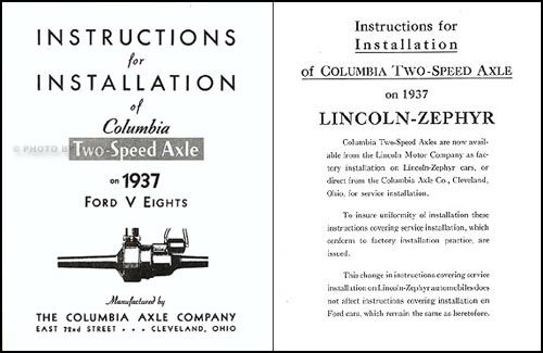 1937 Lincoln-Zephyr 2-Speed Columbia Axle Manual Reprint Set of 5