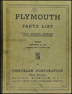 1937 Plymouth Parts Book Original