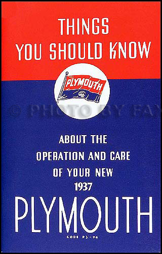1937 Plymouth P3 and P4 Owners Manual Reprint