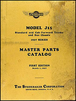 1937 Studebaker J15 Truck and Bus Master Parts Catalog Original