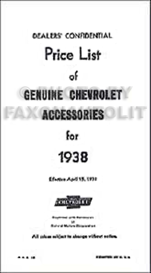 1938 Chevrolet Car Reprint Accessory Catalog Set 