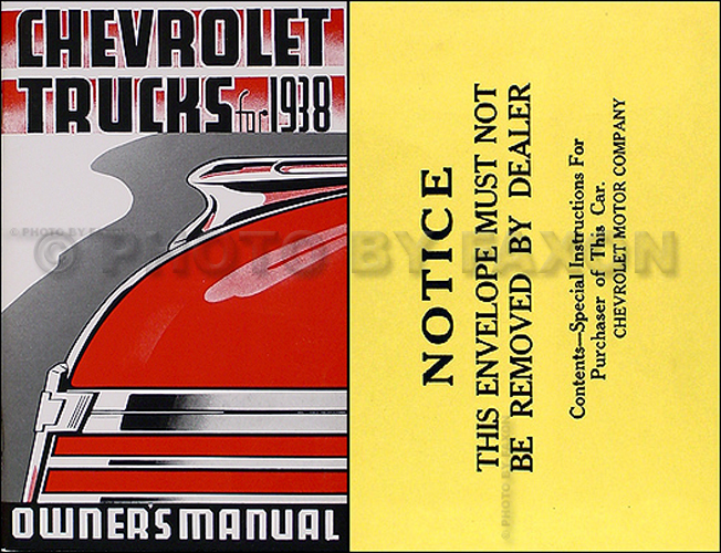 1938 Chevrolet Pickup and Truck Reprint Owner's Manual Package