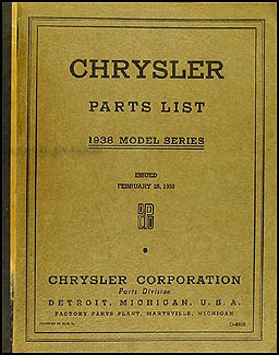 1938 Chrysler Parts Book Original 