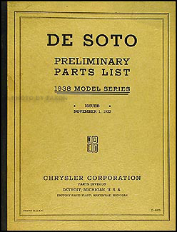 1938 De Soto Preliminary Parts Book Original DeSoto