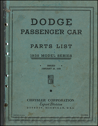 1938 Dodge Car Export Parts Book Original