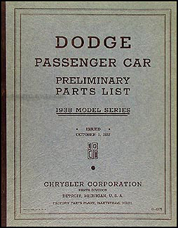 1938 Dodge Car Preliminary Parts Book Original 