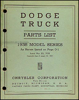 1938 Dodge Truck Parts Book Original 
