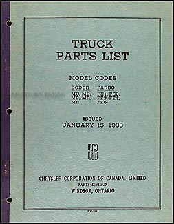 1938 Canadian Dodge Truck & Fargo Original Parts Book
