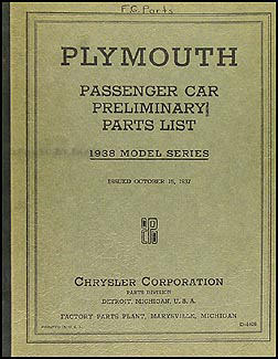1938 Plymouth Car Preliminary Parts Book Original 
