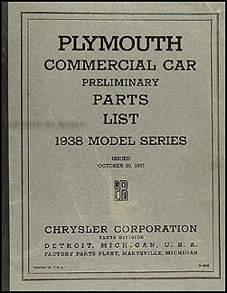 1938 Plymouth Truck & Suburban Parts Book Original 