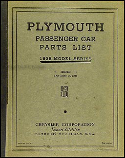1938 Plymouth Car Parts Book Original