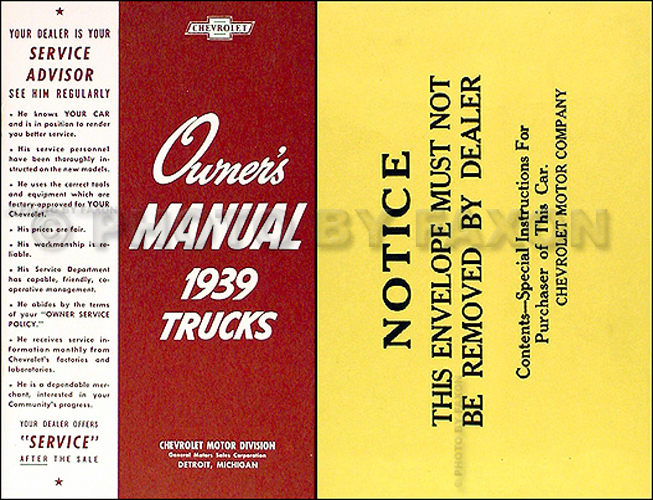 1939 Chevrolet Pickup and Truck Reprint Owner's Manual Package