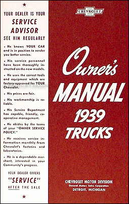 1939 Chevrolet Pickup & Truck Reprint Owner's Manual