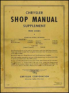 1939 Chrysler Shop Manual Original Supplement 