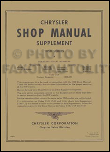 1939 Chrysler Shop Manual Reprint Supplement 