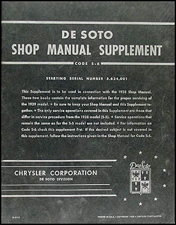 1939 De Soto Shop Manual Original Supplement