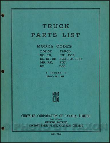 1939 Canadian Dodge Truck & Fargo Parts Book Original