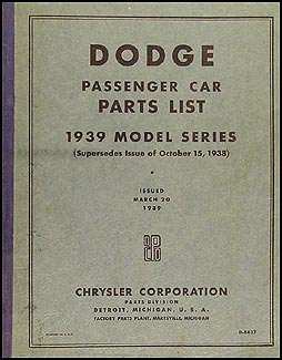 1939 Dodge Car Parts Book Original