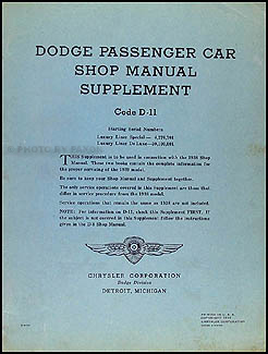 1939 Dodge Car Shop Manual Original Supplement