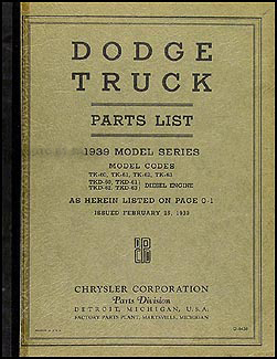 1939 Dodge Truck 2 to 3 Ton Series Parts Book Original T50-53, 60-63