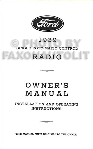 1939 Ford Radio Reprint Installation and Operating Instructions Manual