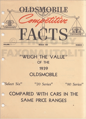 1939 Oldsmobile Competitive Comparison Guide Original Canadian