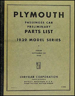 1939 Plymouth Car Preliminary Parts Book Original