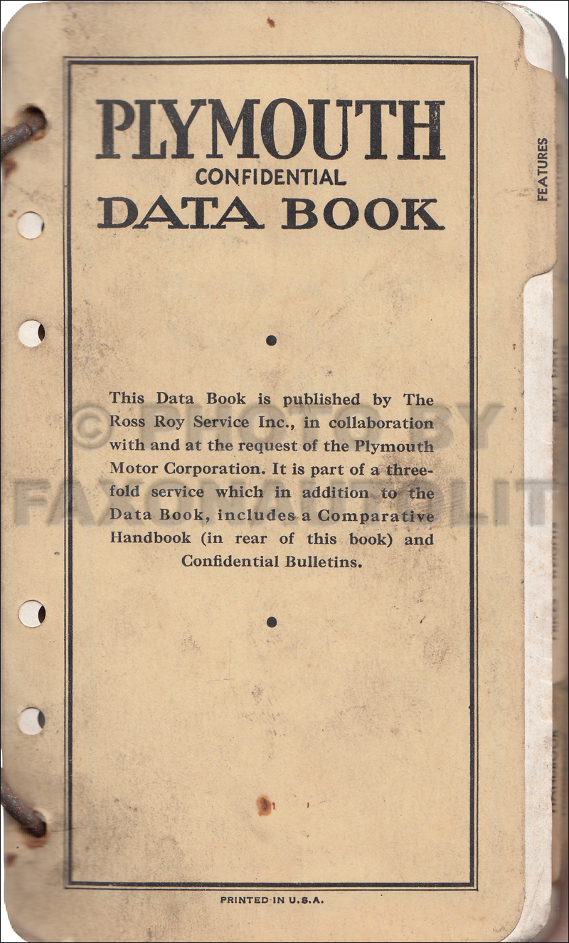 1939 Plymouth Data Book Original