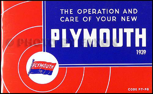 1939 Plymouth P7 and P8 Owners Manual Reprint